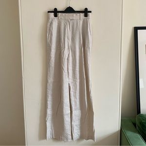 Aritzia Sadiki Pant - High Waist Wide Leg - Cream Linen 6
